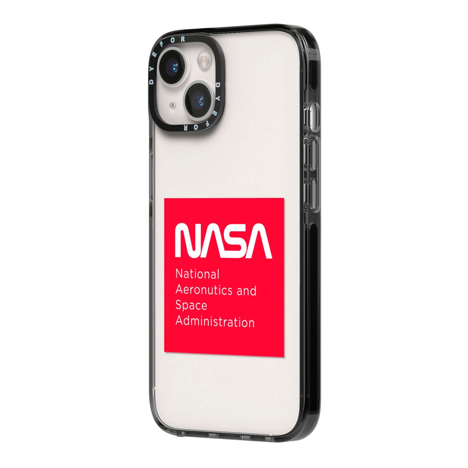 NASA The Worm Box iPhone 14 Black Impact Case Side Angle on Silver phone