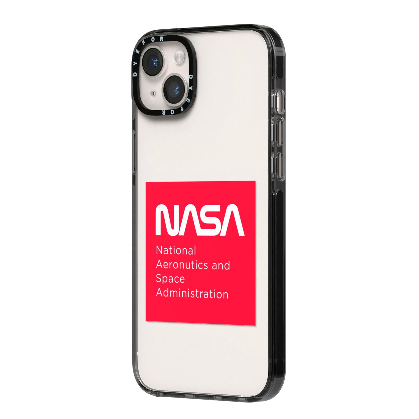 NASA The Worm Box iPhone 14 Plus Black Impact Case Side Angle on Silver phone