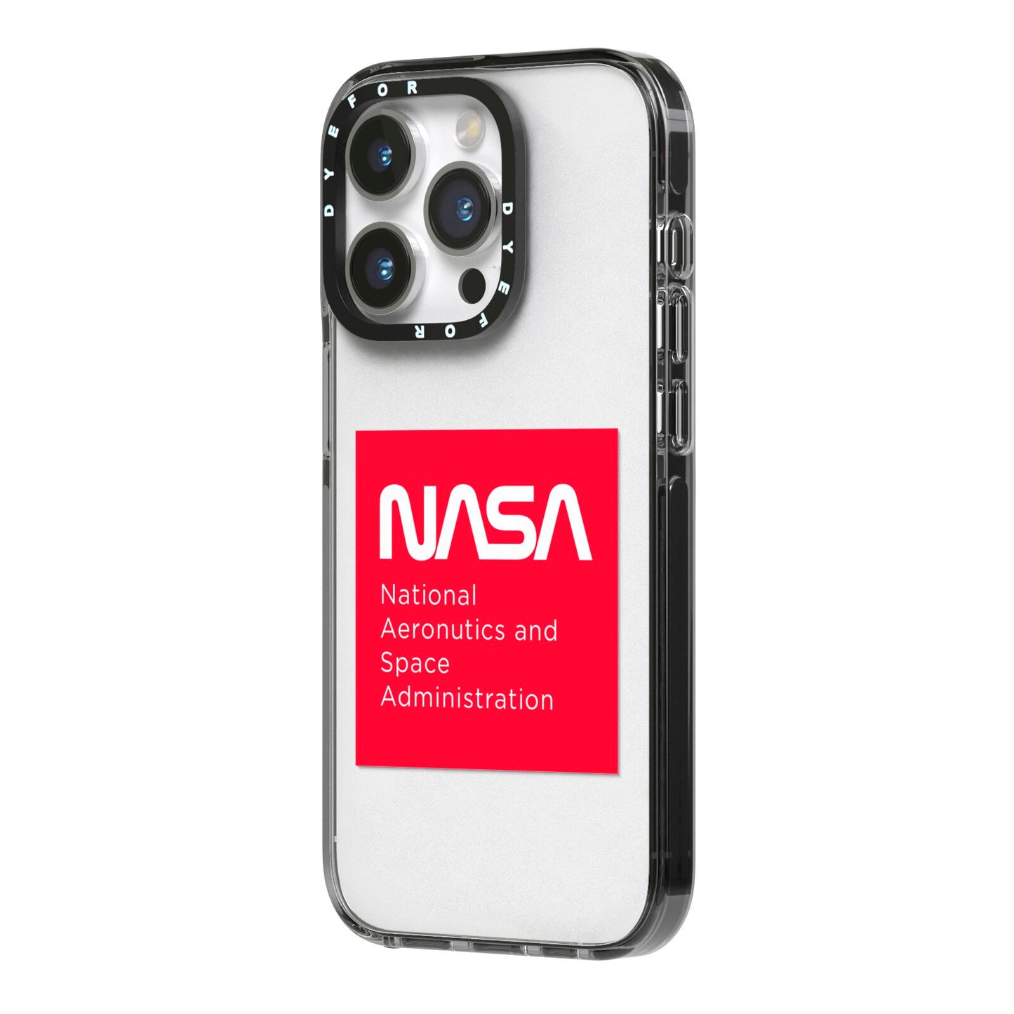 NASA The Worm Box iPhone 14 Pro Black Impact Case Side Angle on Silver phone