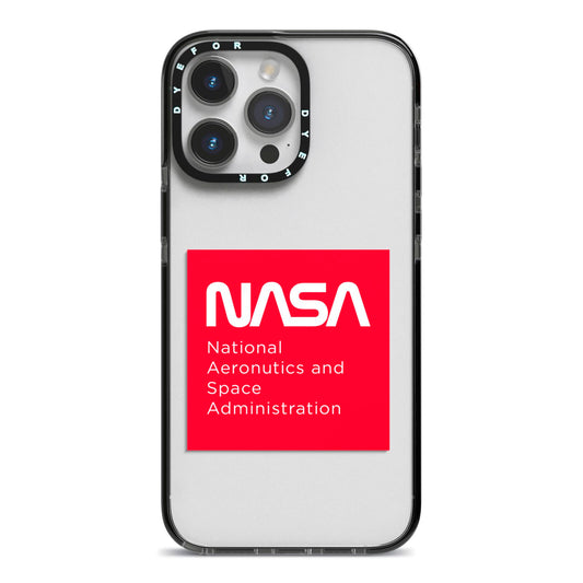 NASA The Worm Box iPhone 14 Pro Max Black Impact Case on Silver phone