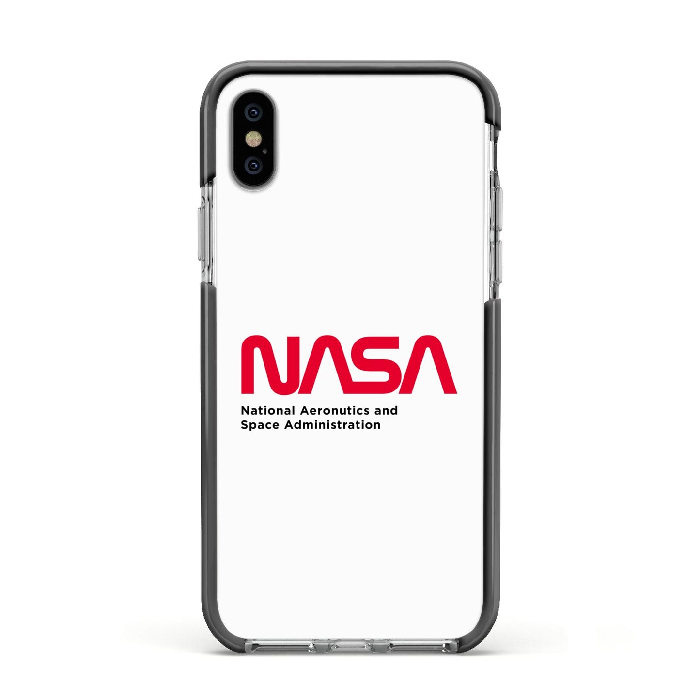 NASA The Worm Logo Apple iPhone Xs Impact Case Black Edge on Silver Phone
