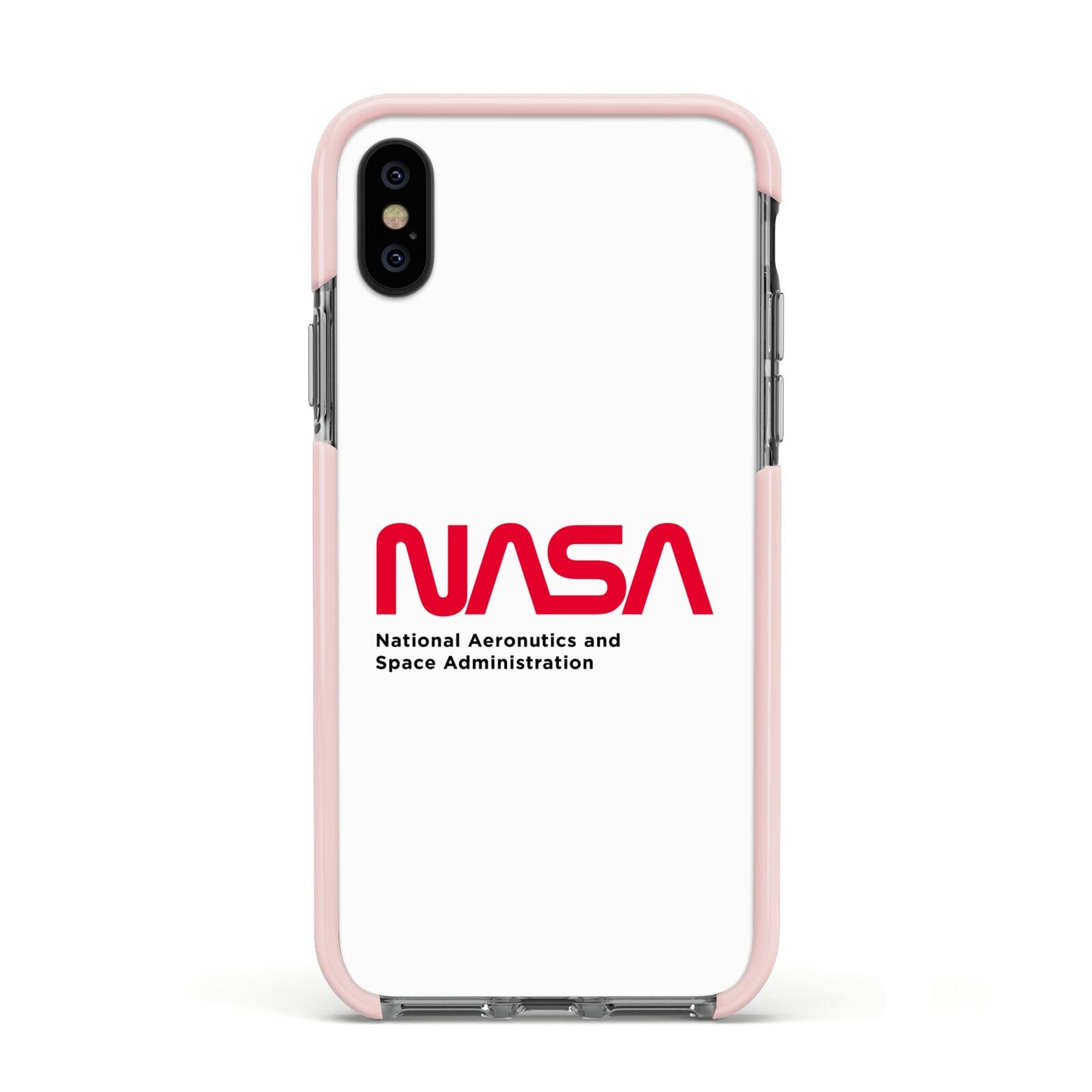 NASA The Worm Logo Apple iPhone Xs Impact Case Pink Edge on Black Phone