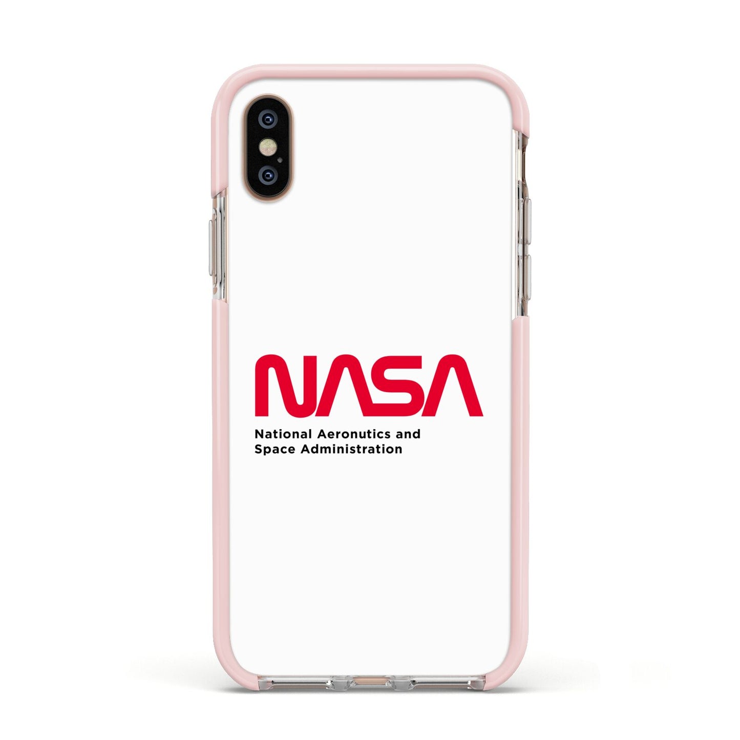 NASA The Worm Logo Apple iPhone Xs Impact Case Pink Edge on Gold Phone