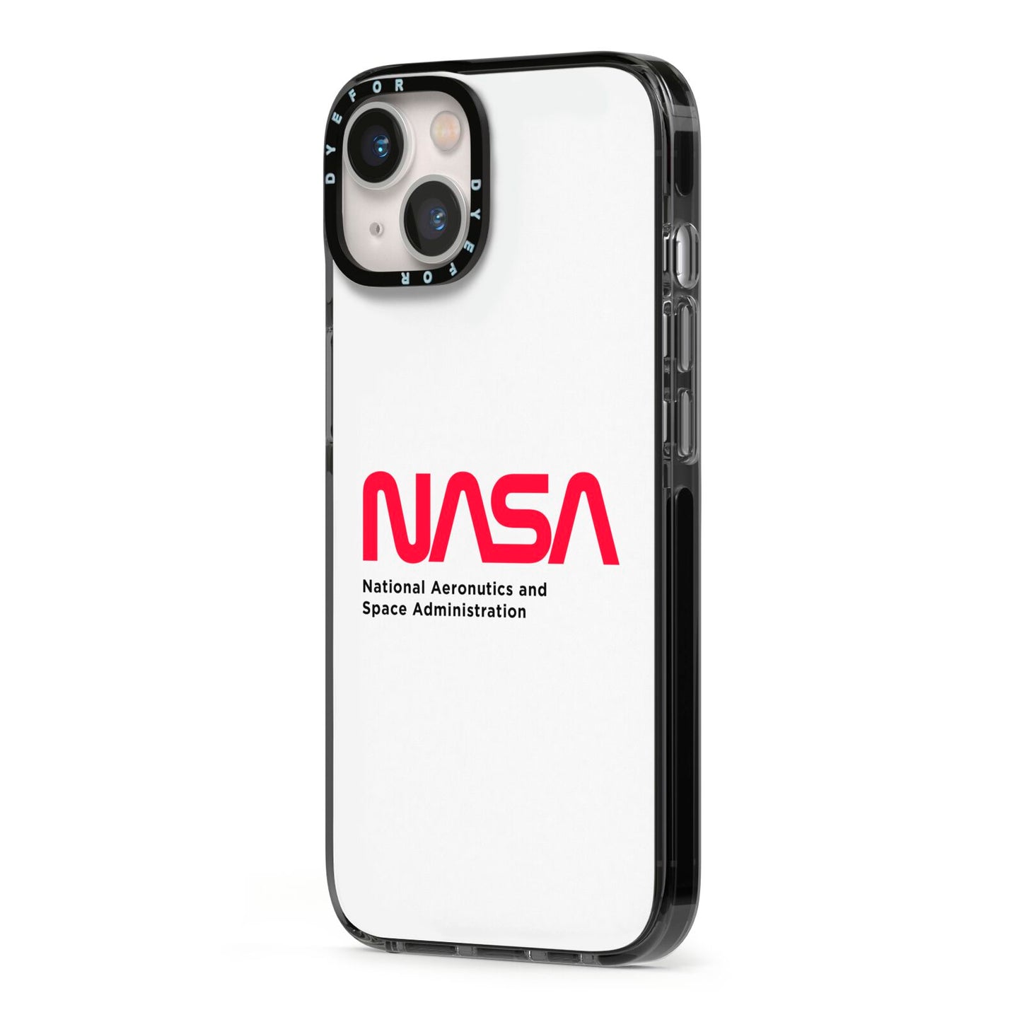 NASA The Worm Logo iPhone 13 Black Impact Case Side Angle on Silver phone