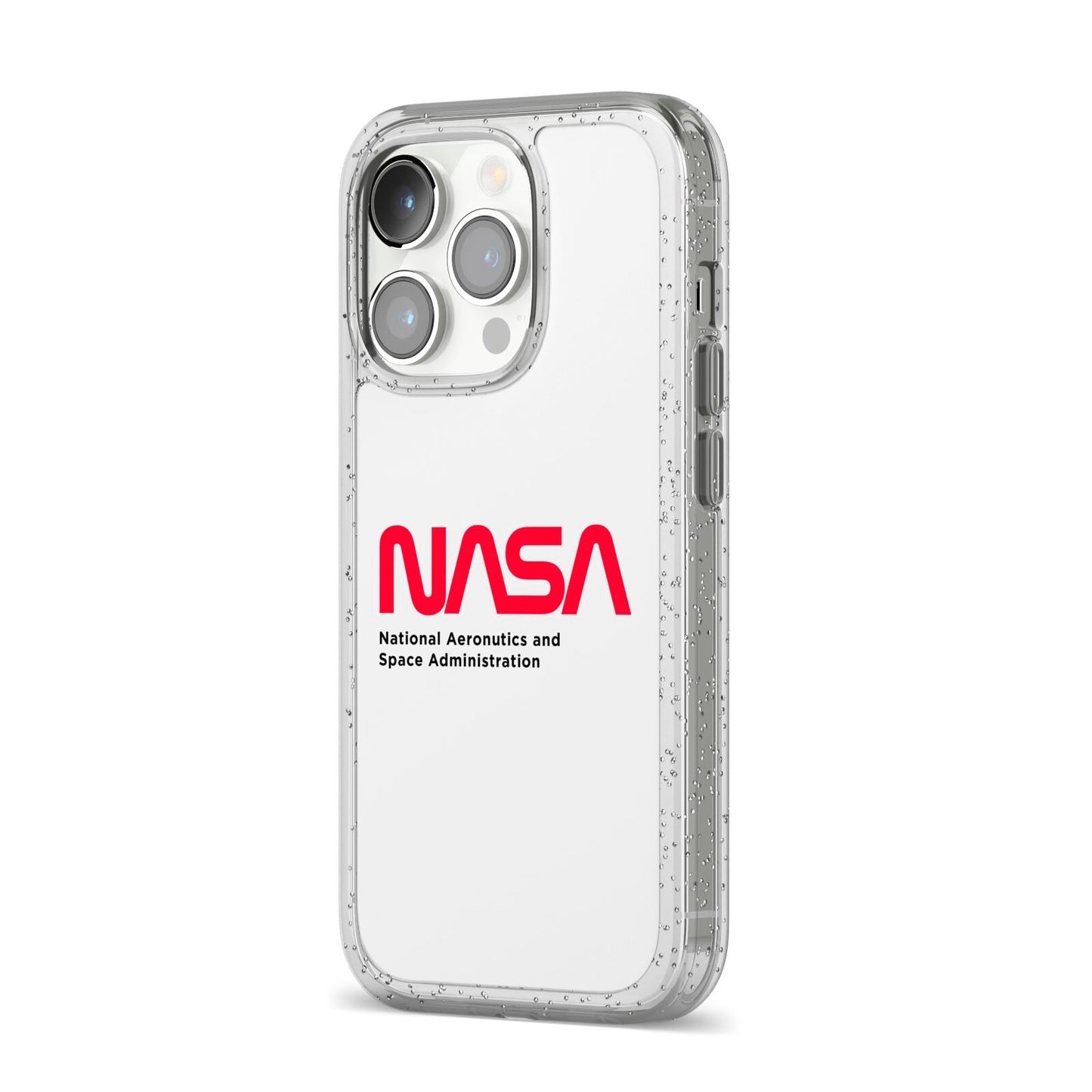 NASA The Worm Logo iPhone 14 Pro Glitter Tough Case Silver Angled Image