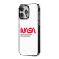 NASA The Worm Logo iPhone 14 Pro Max Black Impact Case Side Angle on Silver phone