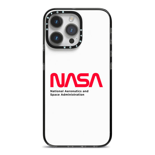 NASA The Worm Logo iPhone 14 Pro Max Black Impact Case on Silver phone