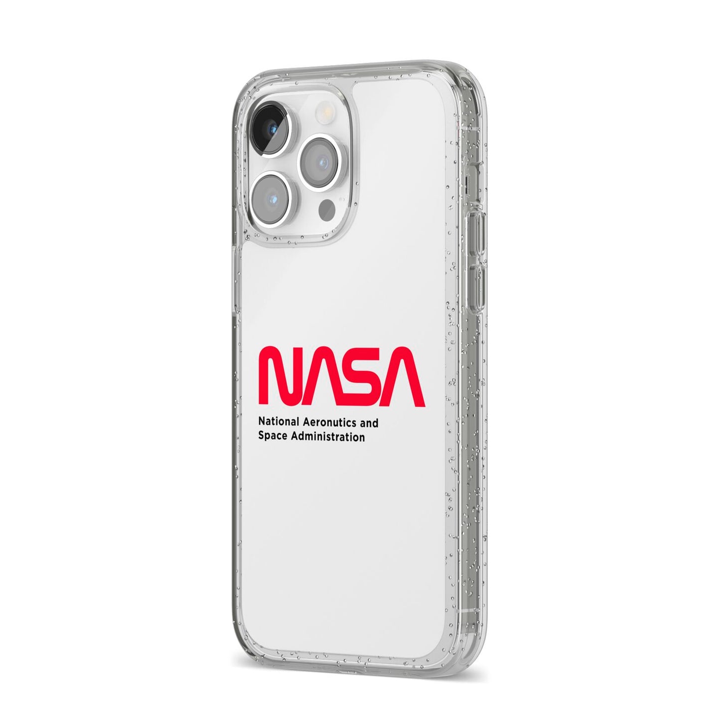 NASA The Worm Logo iPhone 14 Pro Max Glitter Tough Case Silver Angled Image