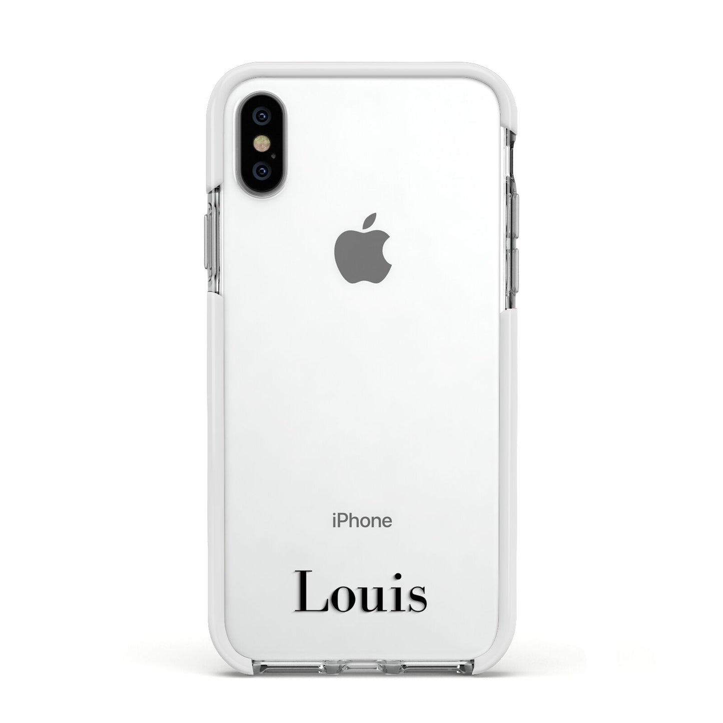 Name Apple iPhone Xs Impact Case White Edge on Silver Phone