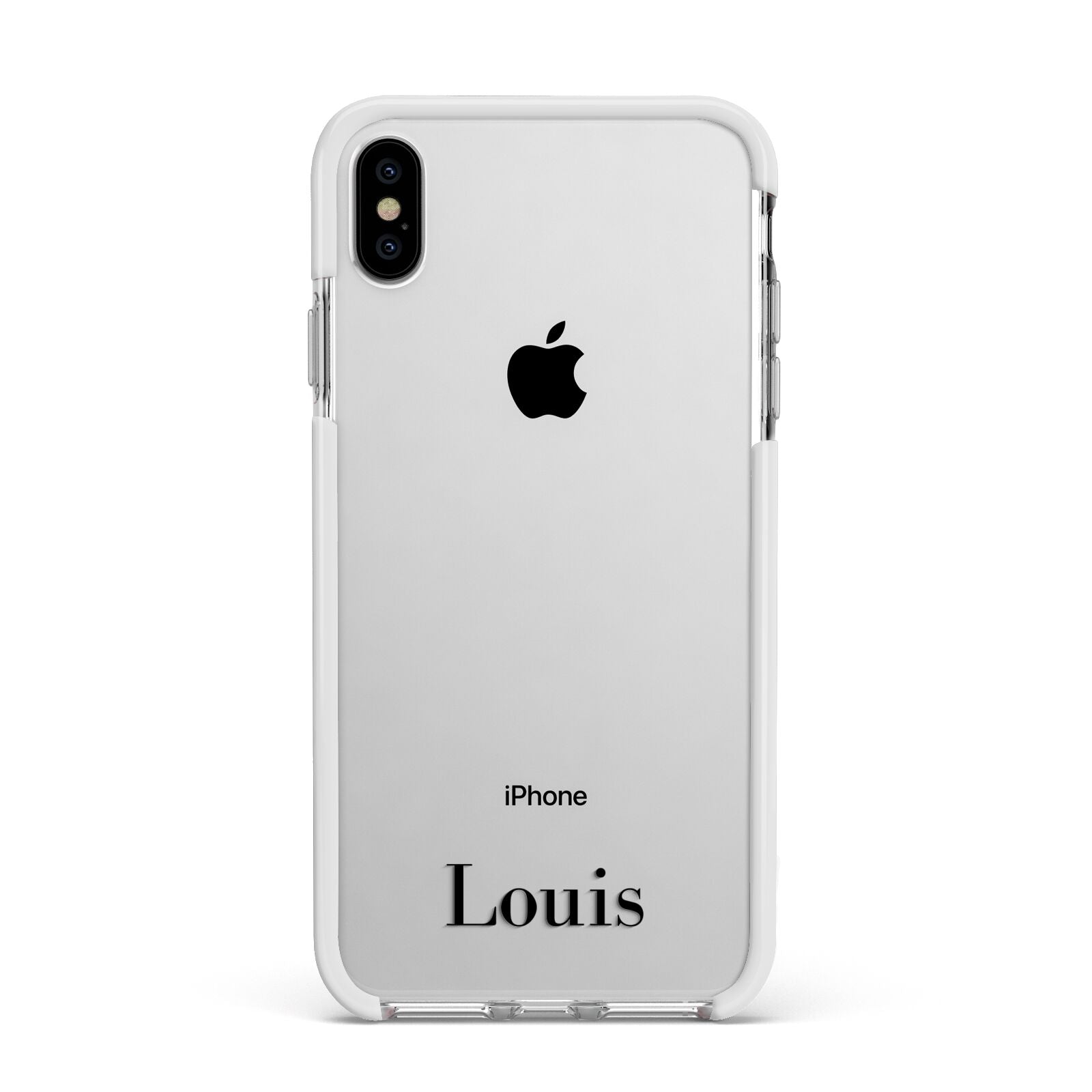Name Apple iPhone Xs Max Impact Case White Edge on Silver Phone