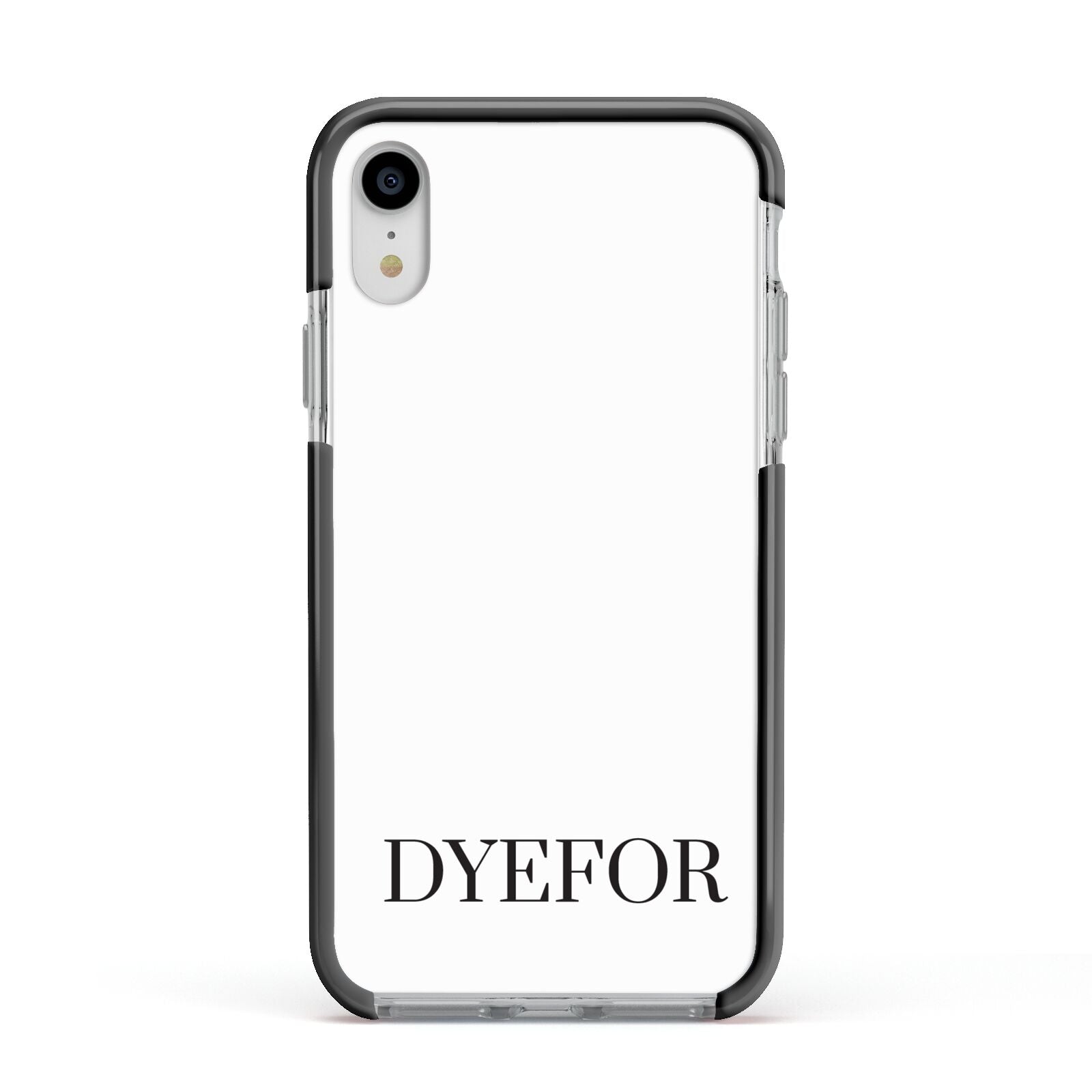 Name Personalised White Apple iPhone XR Impact Case Black Edge on Silver Phone
