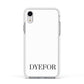 Name Personalised White Apple iPhone XR Impact Case White Edge on Silver Phone