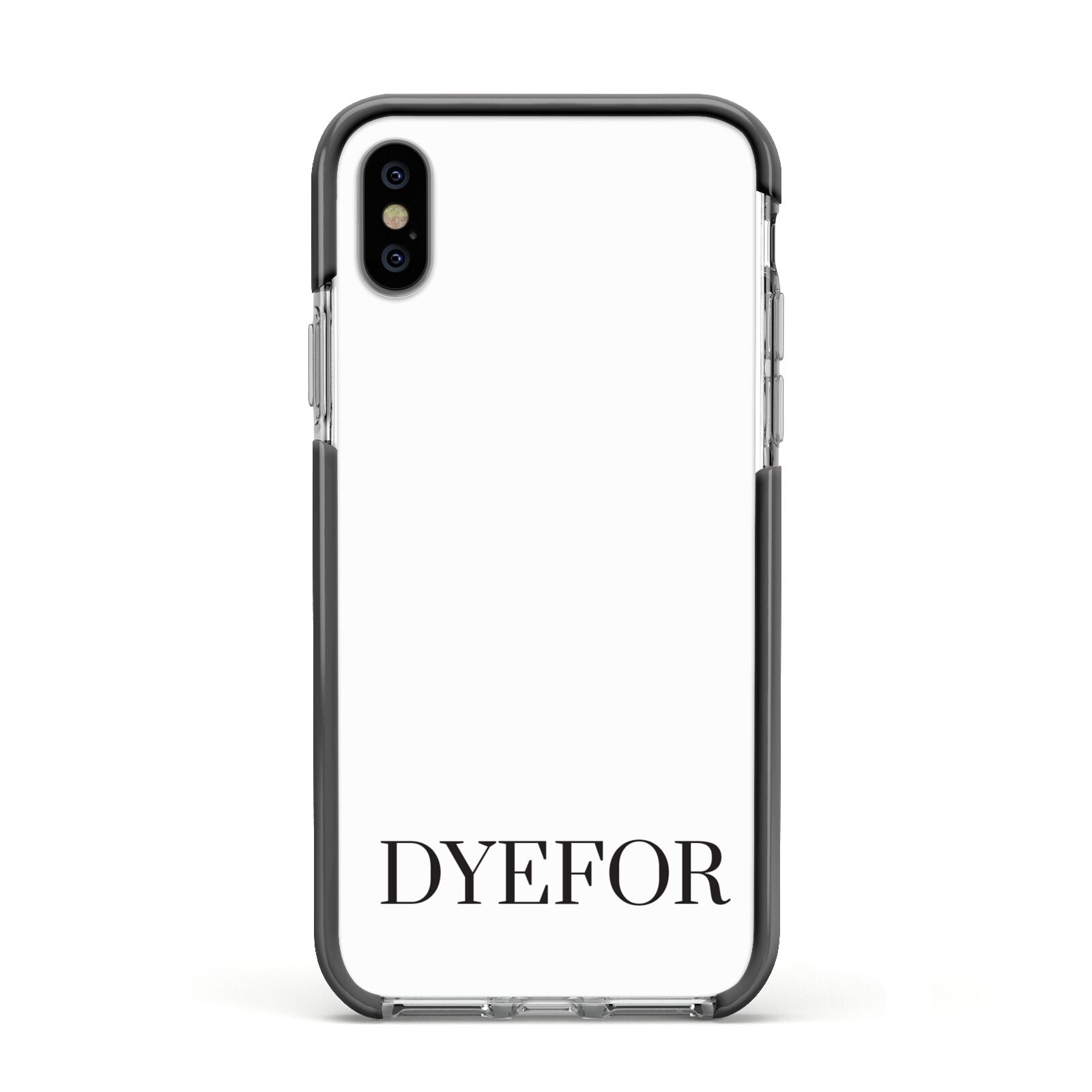 Name Personalised White Apple iPhone Xs Impact Case Black Edge on Silver Phone
