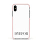 Name Personalised White Apple iPhone Xs Impact Case Pink Edge on Silver Phone