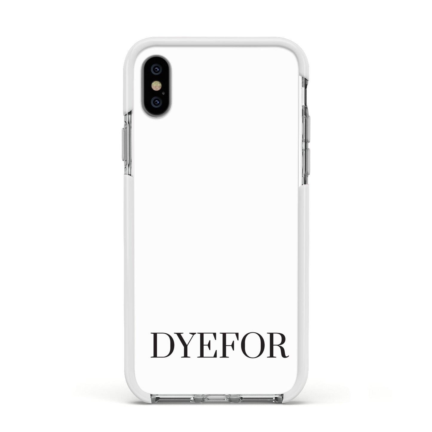 Name Personalised White Apple iPhone Xs Impact Case White Edge on Silver Phone