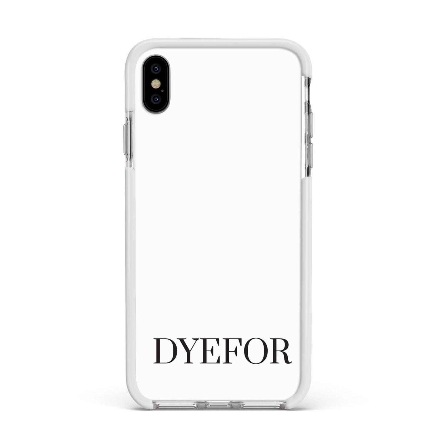 Name Personalised White Apple iPhone Xs Max Impact Case White Edge on Silver Phone