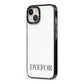 Name Personalised White iPhone 13 Black Impact Case Side Angle on Silver phone