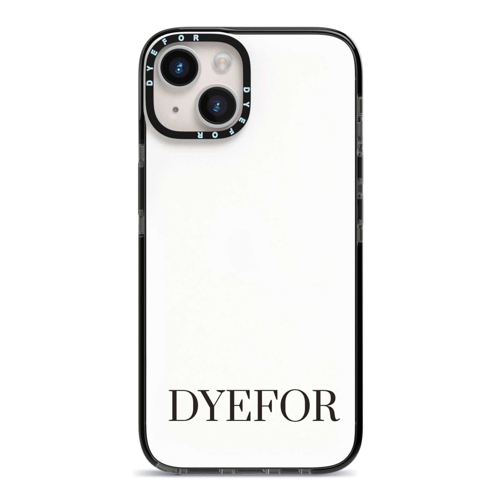 Name Personalised White iPhone 14 Black Impact Case on Silver phone