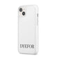 Name Personalised White iPhone 14 Plus Clear Tough Case Starlight Angled Image