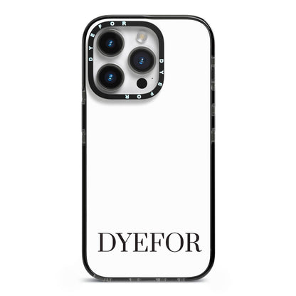 Name Personalised White iPhone 14 Pro Black Impact Case on Silver phone