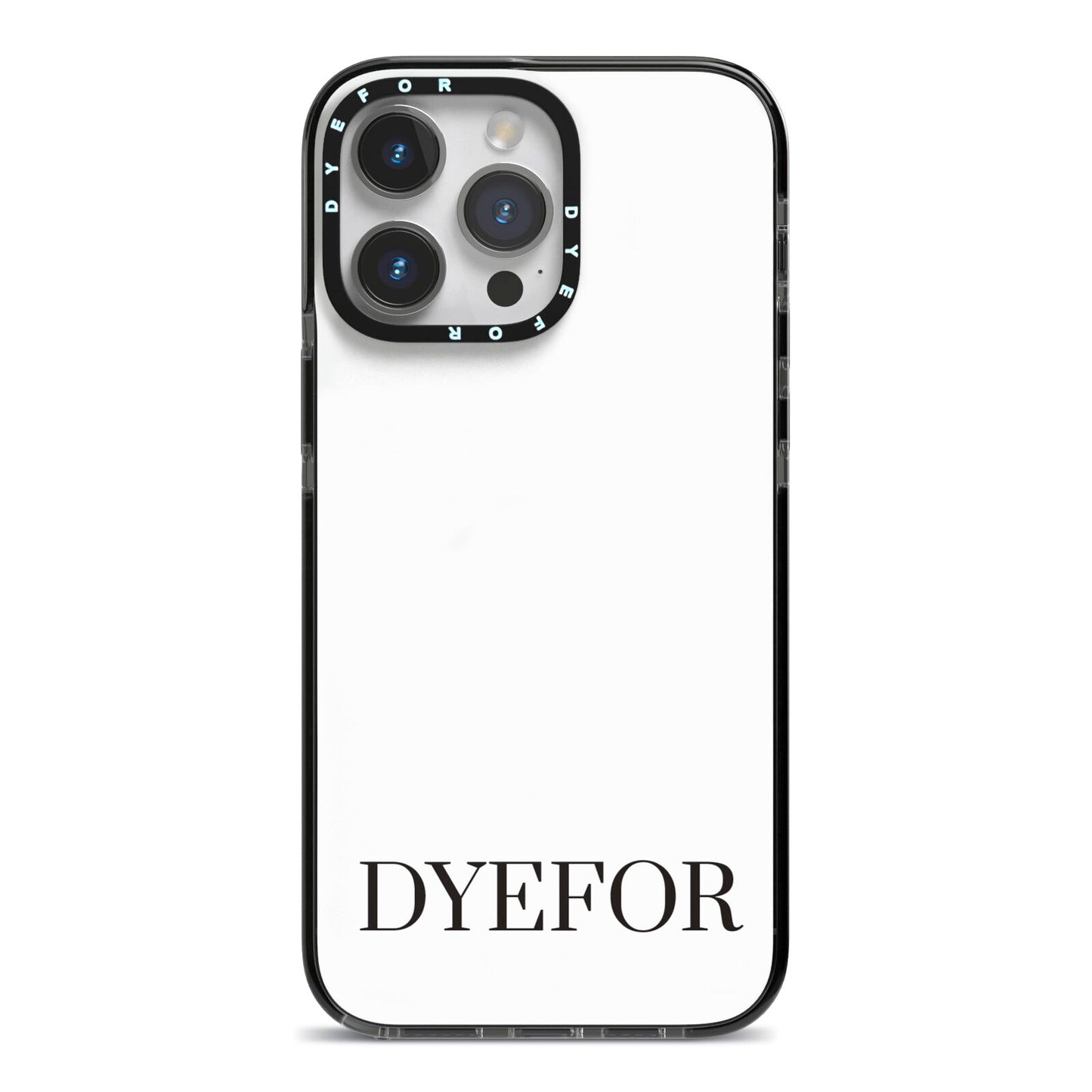 Name Personalised White iPhone 14 Pro Max Black Impact Case on Silver phone