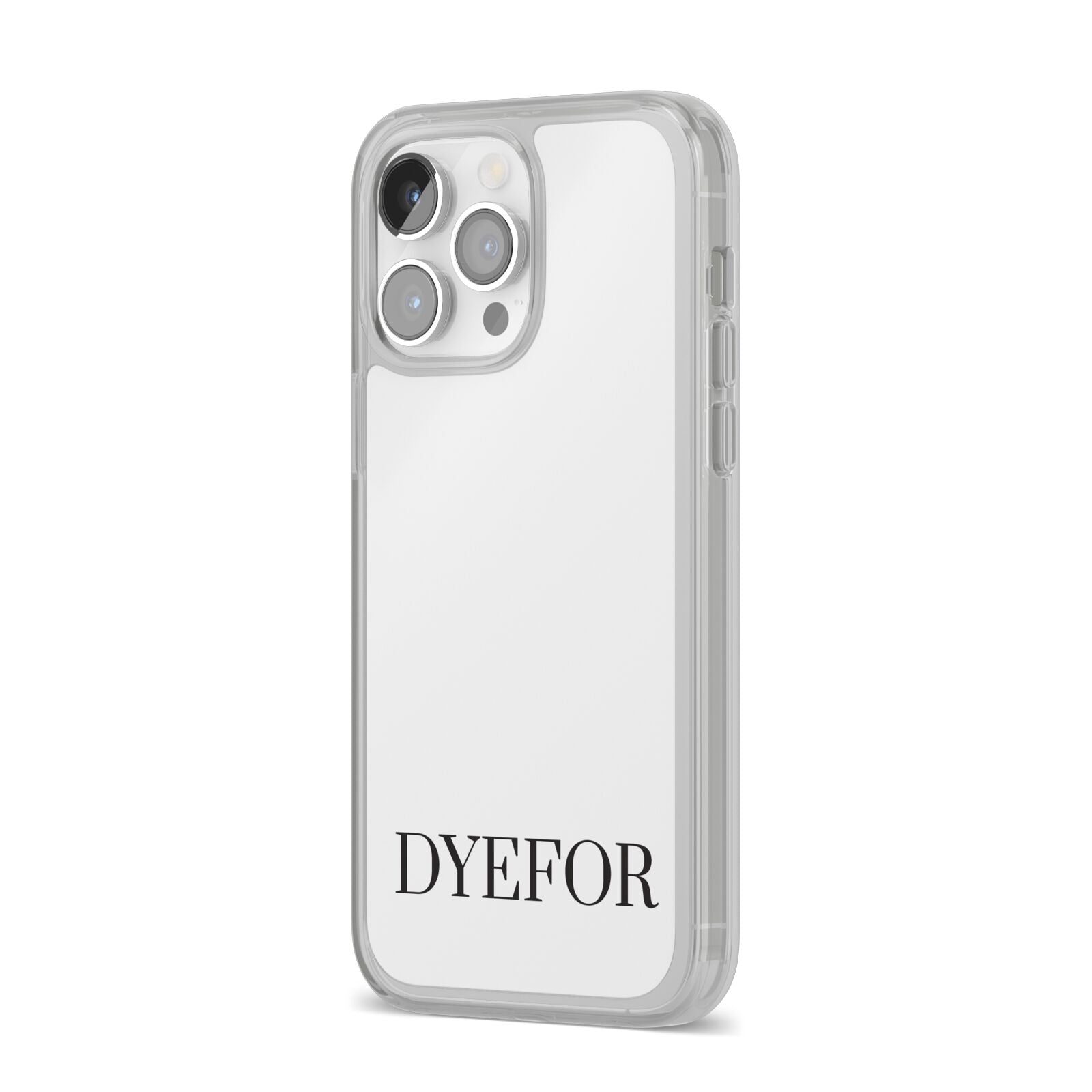 Name Personalised White iPhone 14 Pro Max Clear Tough Case Silver Angled Image