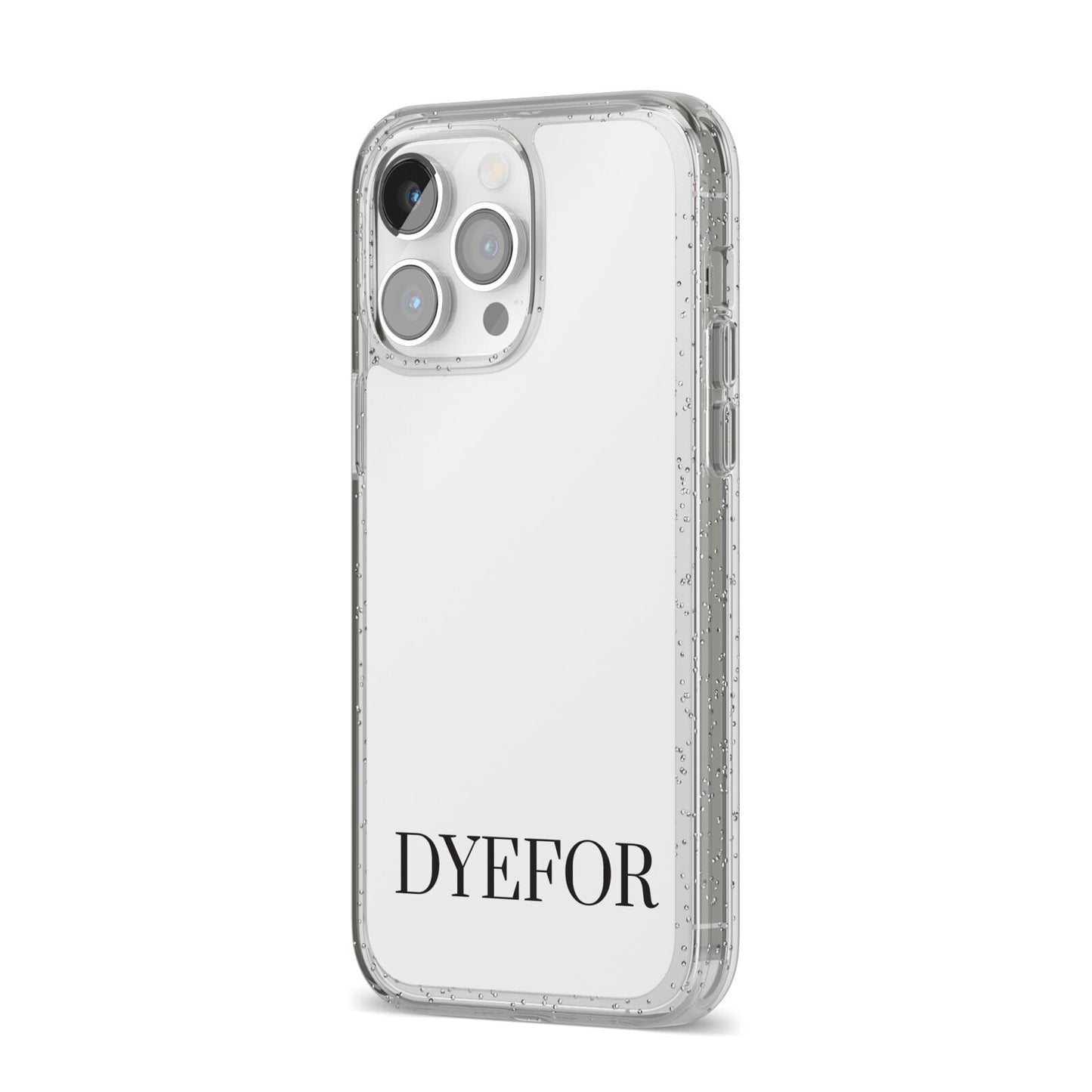 Name Personalised White iPhone 14 Pro Max Glitter Tough Case Silver Angled Image
