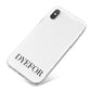 Name Personalised White iPhone X Bumper Case on Silver iPhone