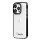 Name iPhone 14 Pro Black Impact Case Side Angle on Silver phone