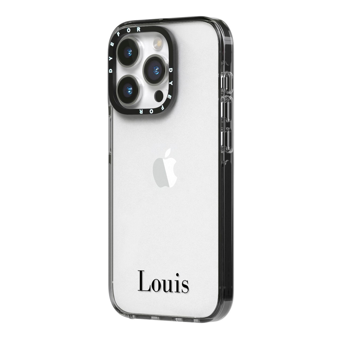 Name iPhone 14 Pro Black Impact Case Side Angle on Silver phone