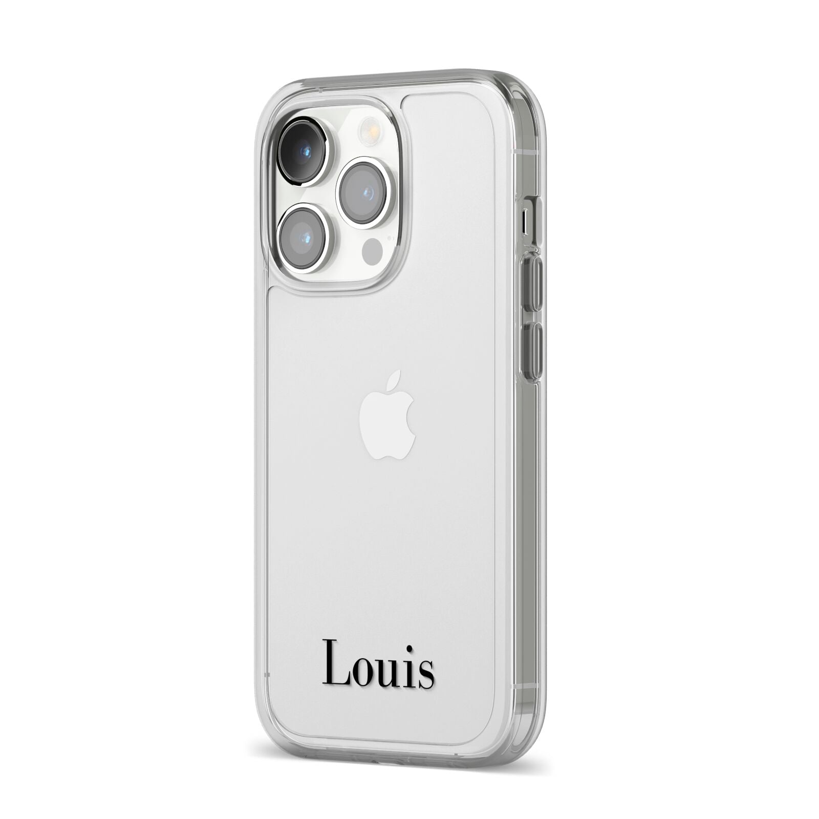 Name iPhone 14 Pro Clear Tough Case Silver Angled Image