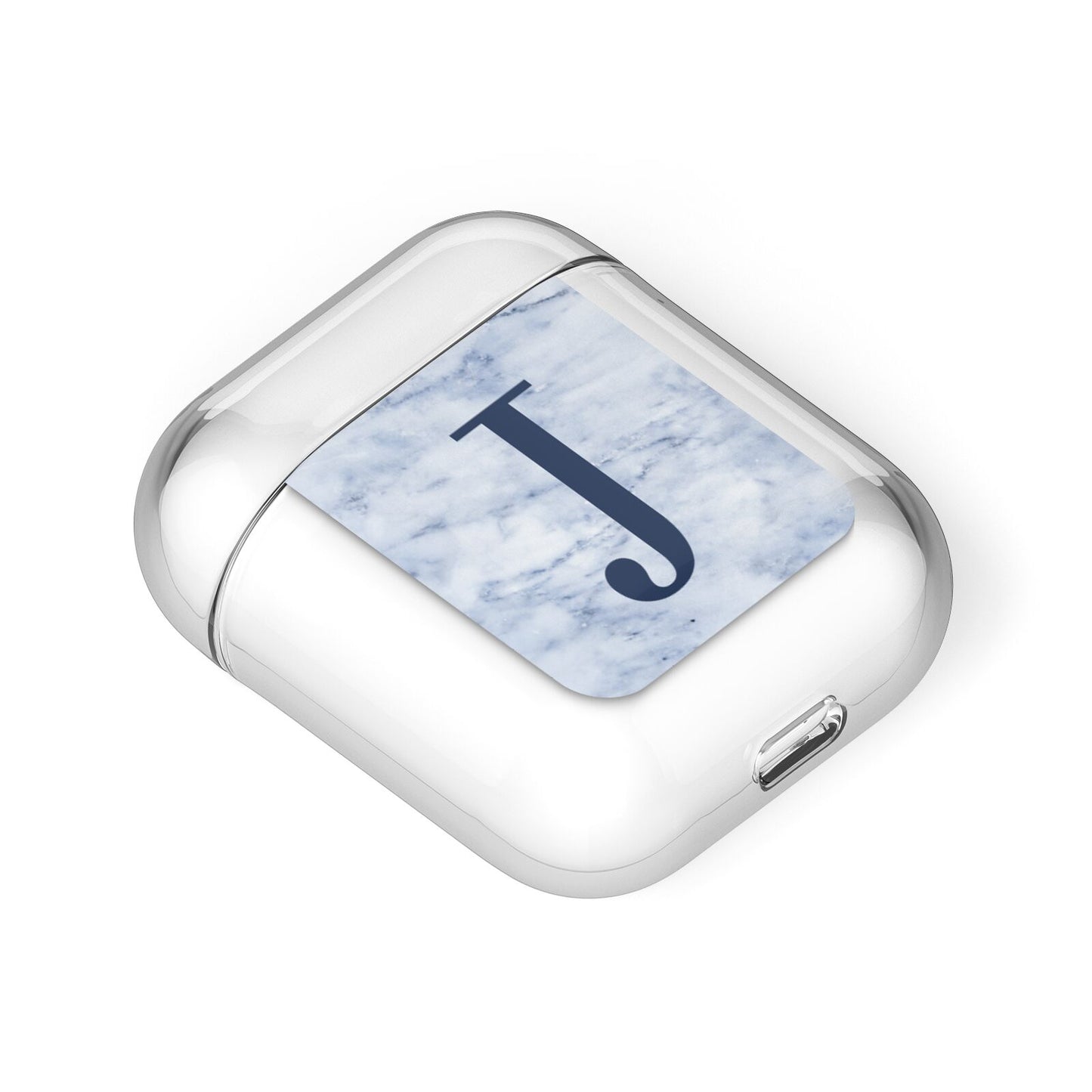 Navy Blue Single Initial AirPods Case Laid Flat
