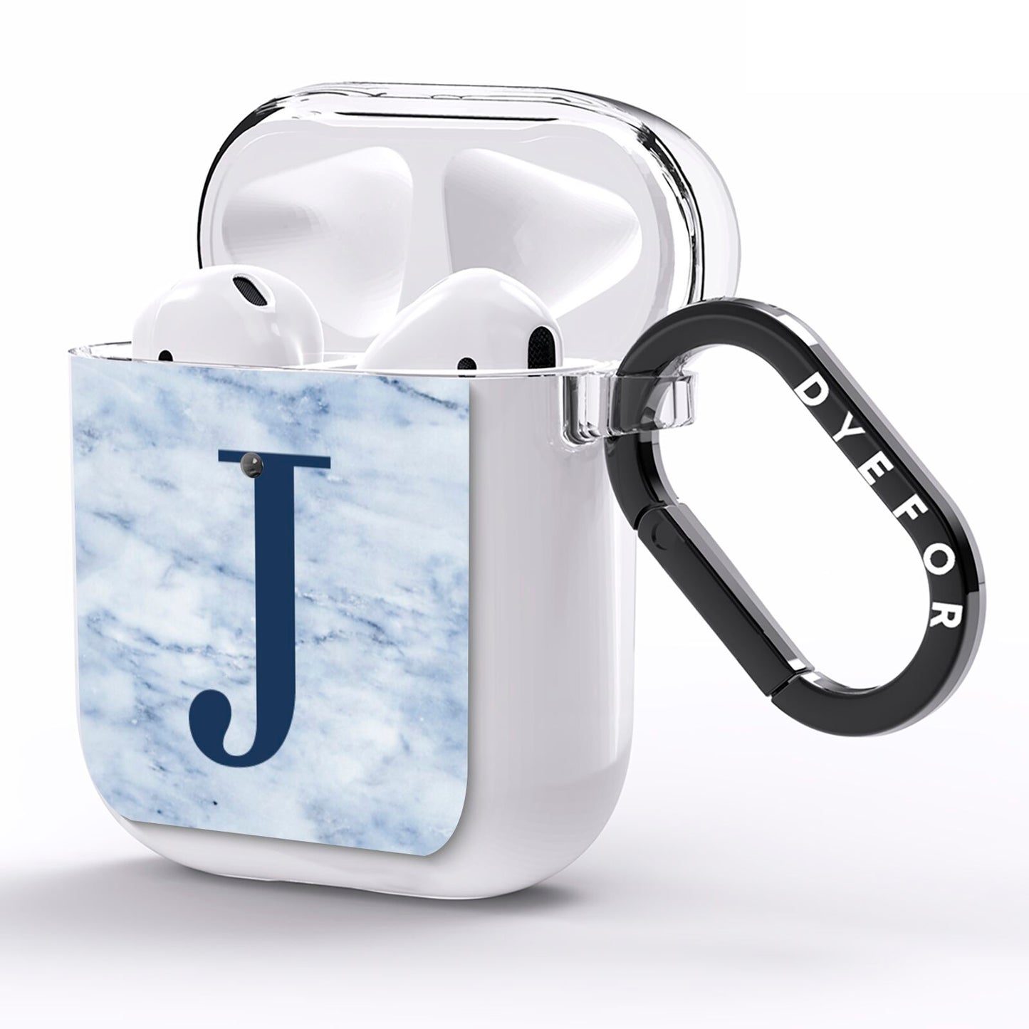 Navy Blue Single Initial AirPods Clear Case Side Image