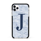 Navy Blue Single Initial Apple iPhone 11 Pro Max in Silver with Black Impact Case
