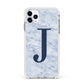 Navy Blue Single Initial Apple iPhone 11 Pro Max in Silver with White Impact Case