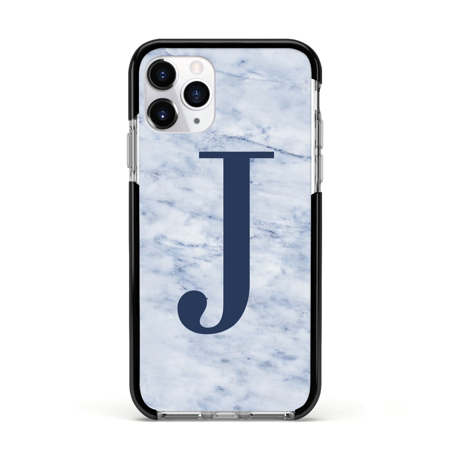 Navy Blue Single Initial Apple iPhone 11 Pro in Silver with Black Impact Case