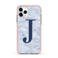 Navy Blue Single Initial Apple iPhone 11 Pro in Silver with Pink Impact Case