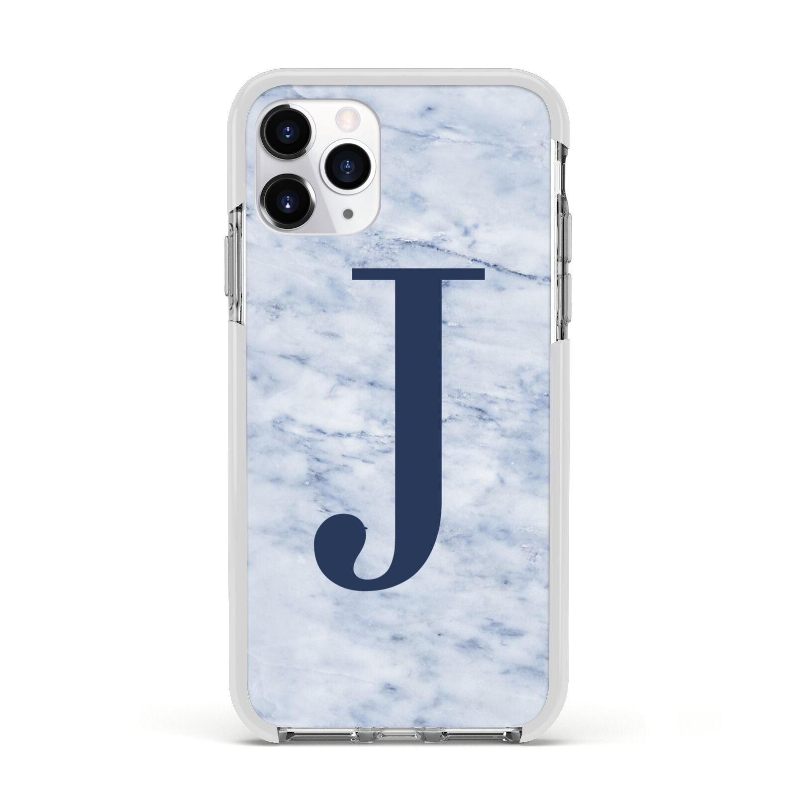 Navy Blue Single Initial Apple iPhone 11 Pro in Silver with White Impact Case