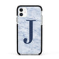 Navy Blue Single Initial Apple iPhone 11 in White with Black Impact Case
