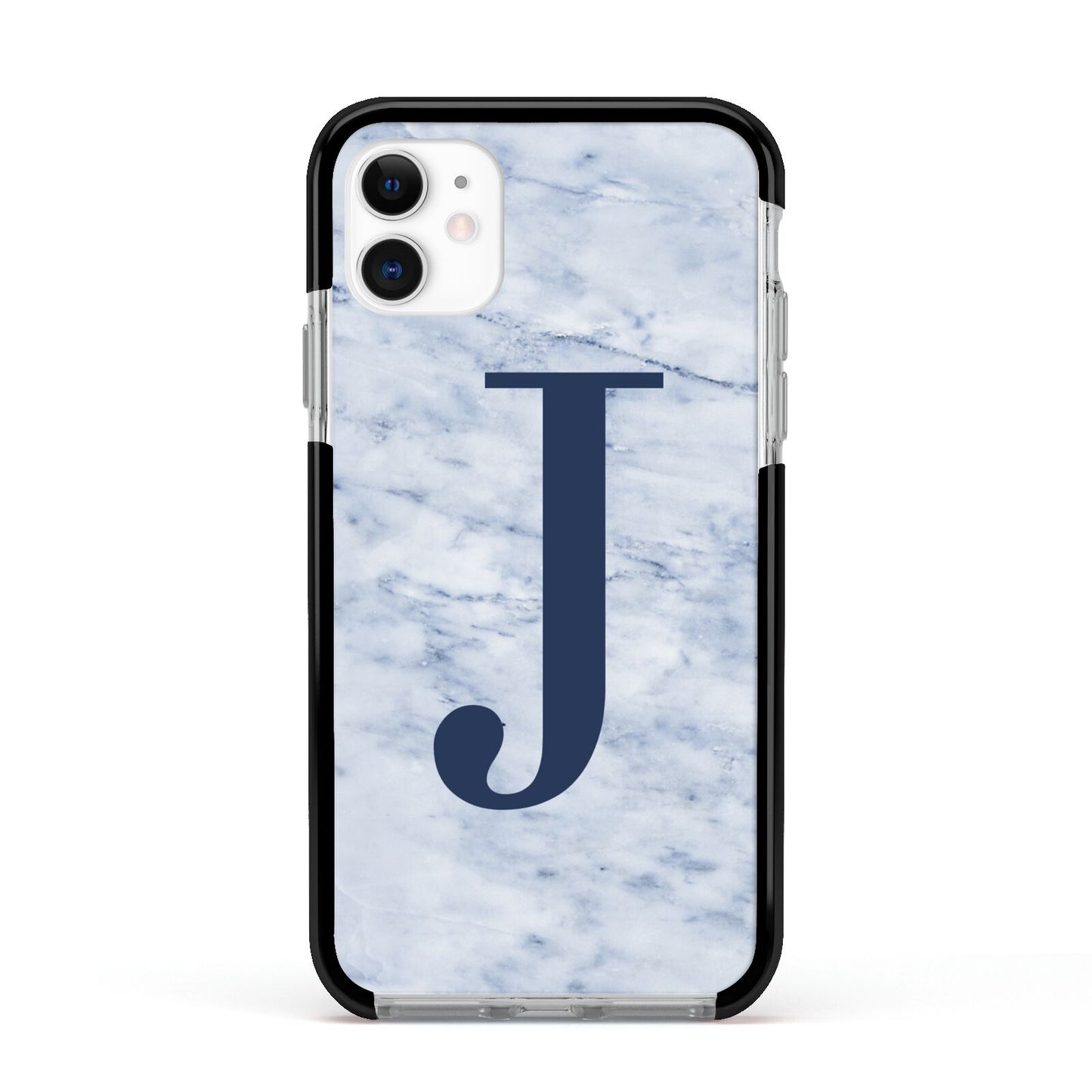 Navy Blue Single Initial Apple iPhone 11 in White with Black Impact Case
