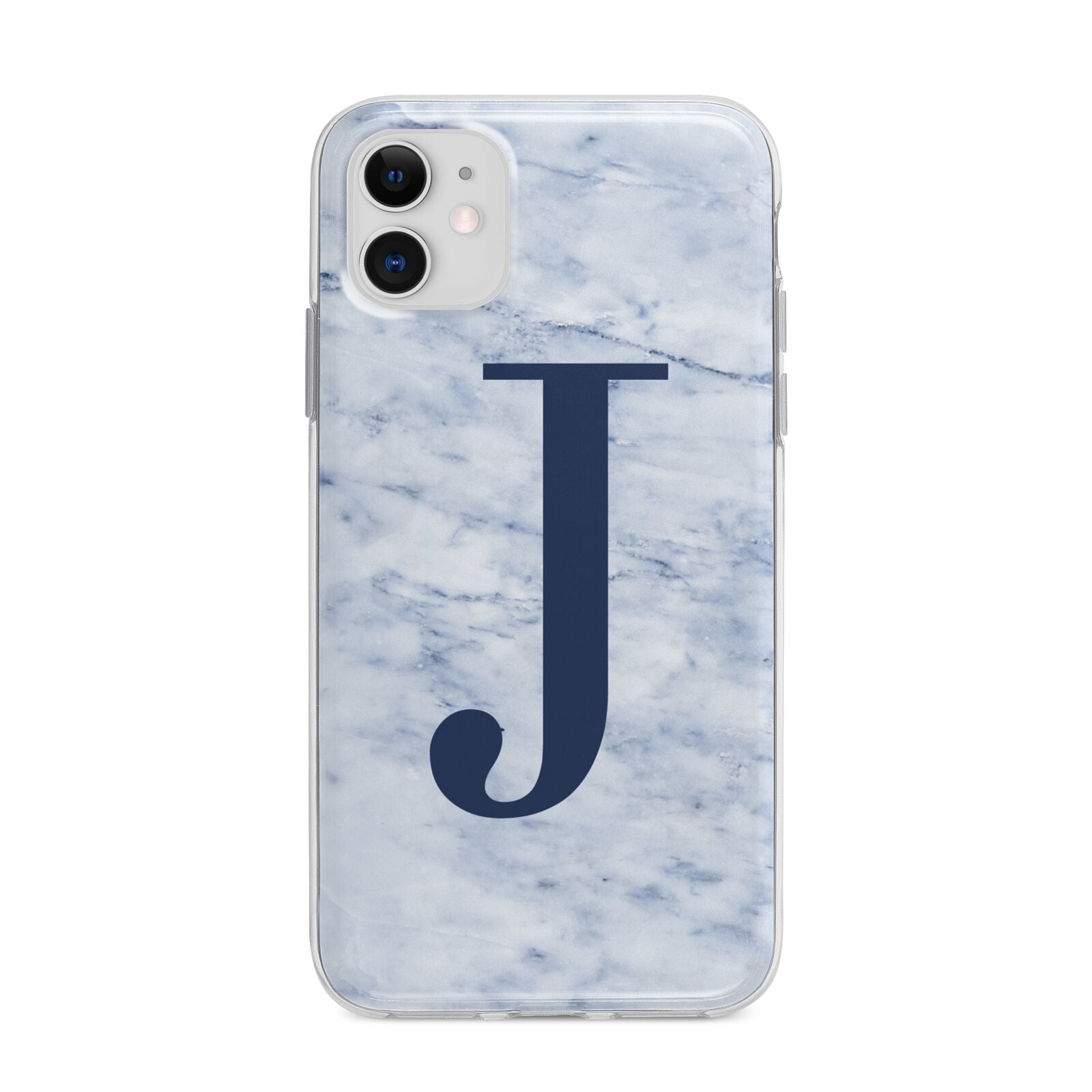 Navy Blue Single Initial Apple iPhone 11 in White with Bumper Case
