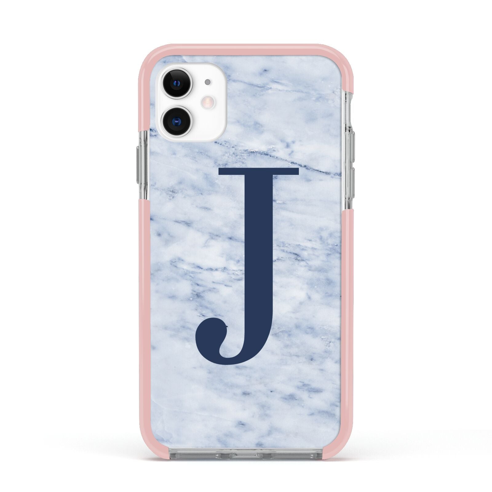 Navy Blue Single Initial Apple iPhone 11 in White with Pink Impact Case