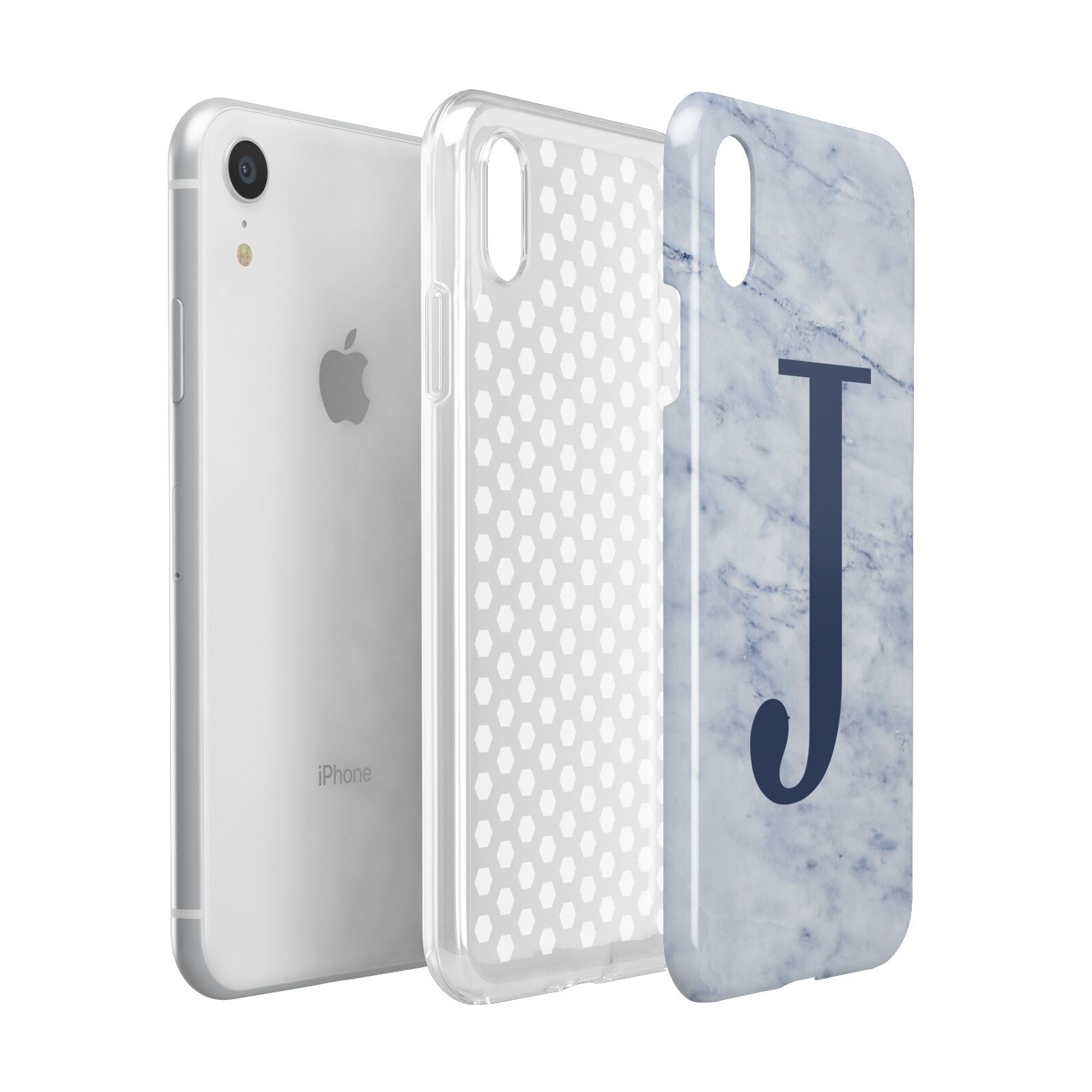 Navy Blue Single Initial Apple iPhone XR White 3D Tough Case Expanded view