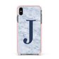 Navy Blue Single Initial Apple iPhone Xs Max Impact Case Pink Edge on Black Phone