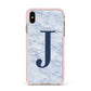 Navy Blue Single Initial Apple iPhone Xs Max Impact Case Pink Edge on Gold Phone