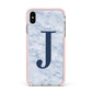 Navy Blue Single Initial Apple iPhone Xs Max Impact Case Pink Edge on Silver Phone