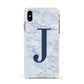 Navy Blue Single Initial Apple iPhone Xs Max Impact Case White Edge on Gold Phone