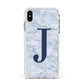 Navy Blue Single Initial Apple iPhone Xs Max Impact Case White Edge on Silver Phone