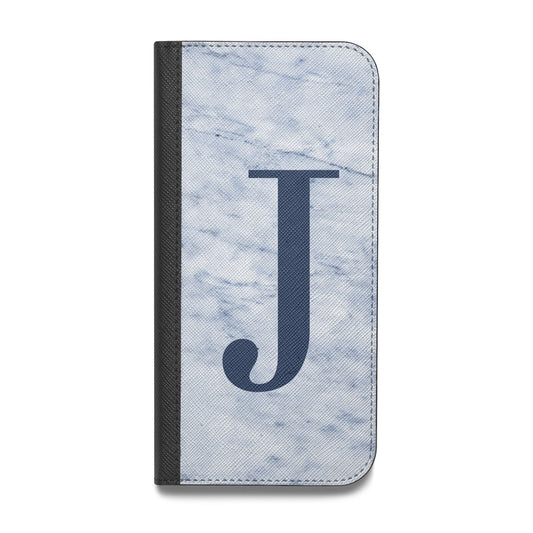 Navy Blue Single Initial Vegan Leather Flip iPhone Case