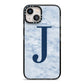 Navy Blue Single Initial iPhone 13 Black Impact Case on Silver phone